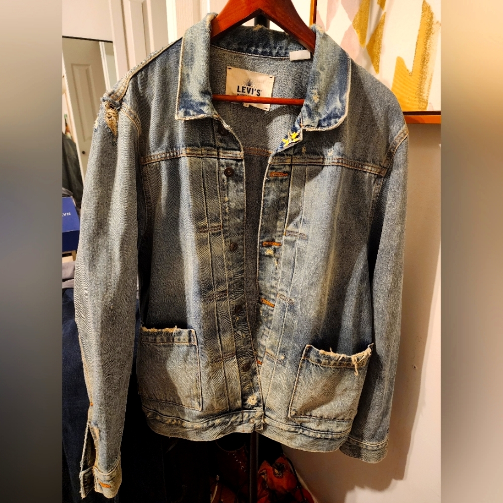 Super cool Levis Made and crafted Denim Jacket distressed perfectly rare find